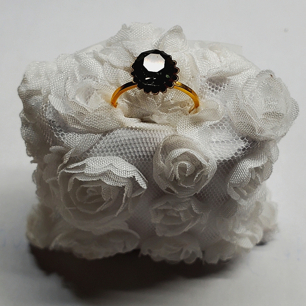 HANDMADE PLATED GOLD SIZE 8 BLACK SWAROVSKI RING